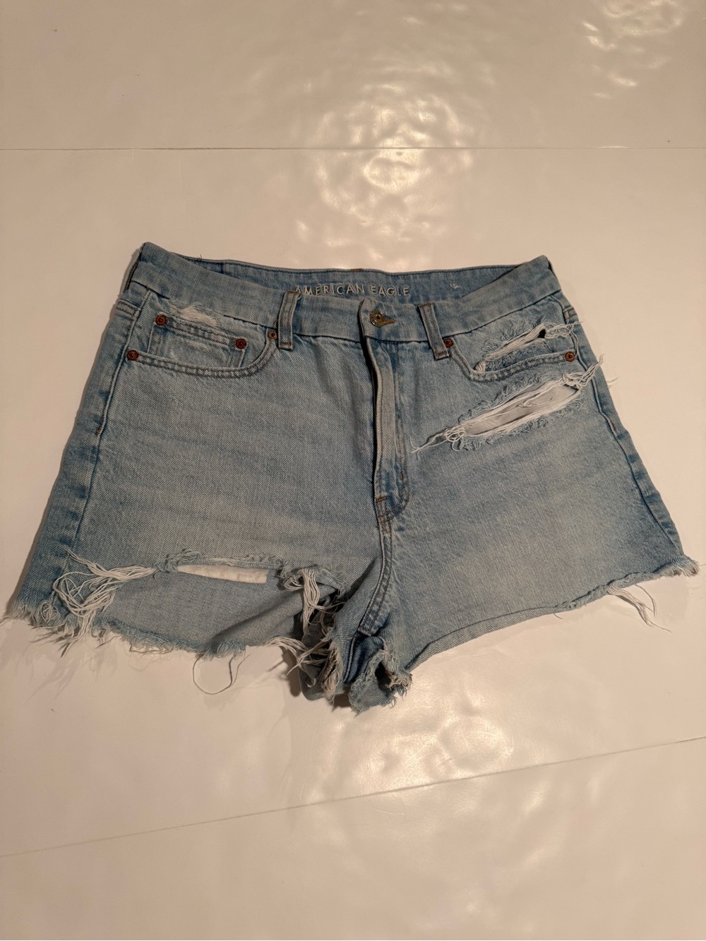 American Eagle Outfitters Curvy 90’s Boyfriend Blue Distressed Denim Shorts